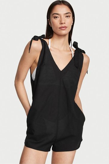 Victoria's Secret Black Linen Playsuit Cover Up