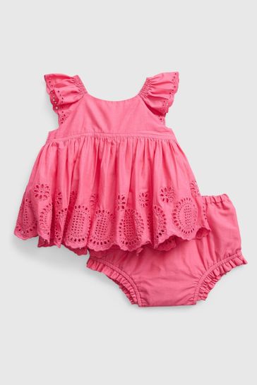 Gap Pink Broderie Flutter Sleeve Baby Outfit Set