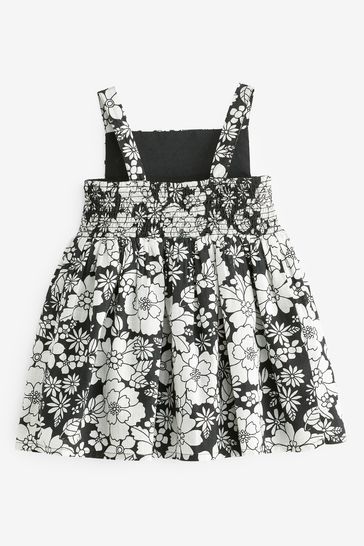 Gap Black White Floral Side Smocked Sleeveless Dress