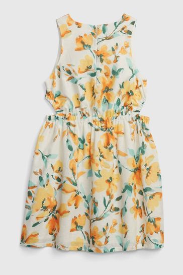Buy Gap Floral Linen Cotton Sleeveless Cutout Dress from the Gap