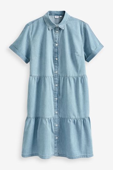 Buy Gap Tiered Denim Short Sleeve Shirtdress from the Gap online shop