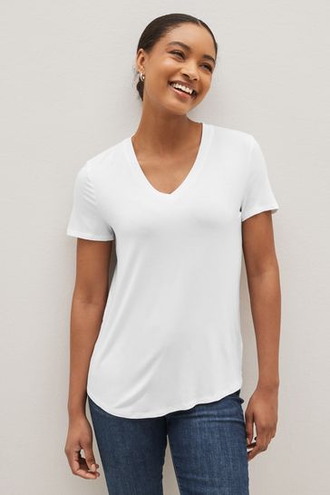 White Luxe Short Sleeve V-Neck T-Shirt