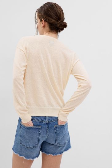 Gap Beige Linen Blend V Neck Jumper