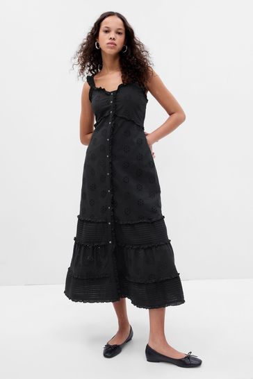 Black eyelet midi dress top