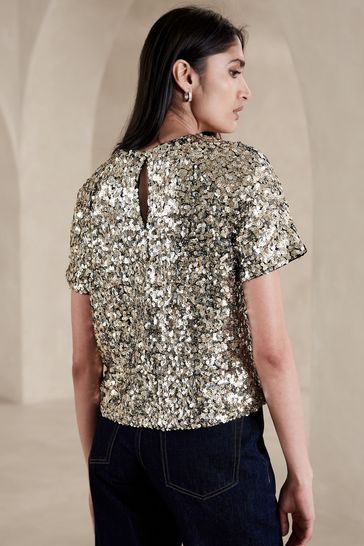 Banana Republic Gold Alina Sequin Top