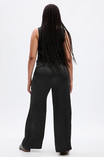 Gap Black High Waisted Pleated Satin Wide Leg Trousers