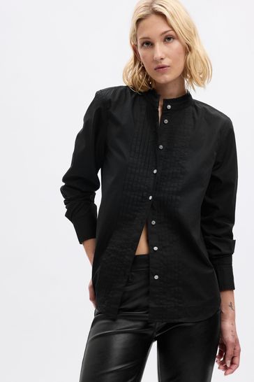 Black Organic Cotton Jeweled Buttoned Shirt