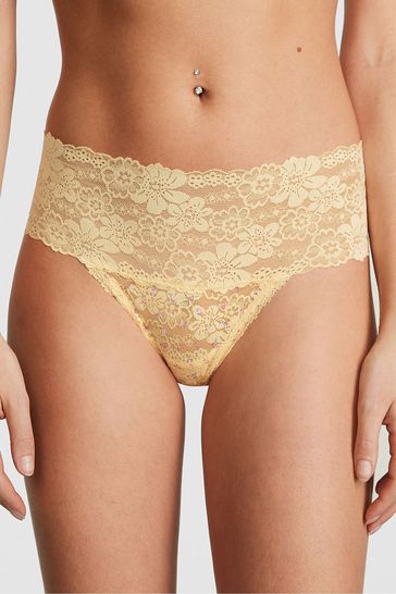 Victoria's Secret PINK Yellow Ditsy Floral Thong Lace Knickers