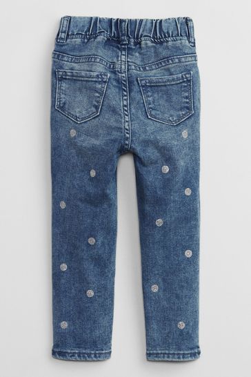 Gap Mid Wash Blue Metallic Spot Print Pull On Ankle Jeggings