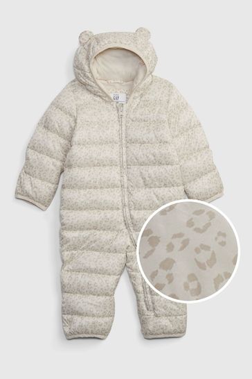 Cream Leopard Print Water Resistant Puffer Snowsuit