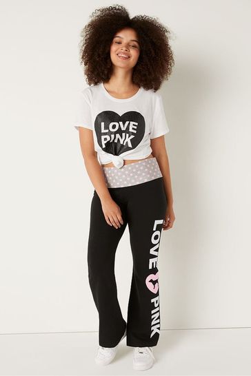 NWT- Victoria’s Secret PINK flare fold over leggings Black with Bling  Logo-XL 