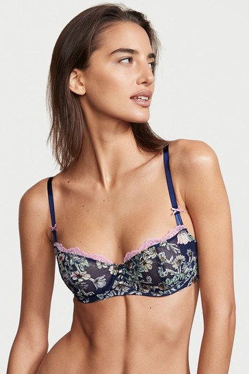 Victoria's Secret Ensign Navy Blue Embroidered Unlined Balcony Bra
