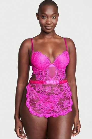 Victoria's Secret Fuschia Frenzy Pink Bombshell Add 2 Cups Lace Apron