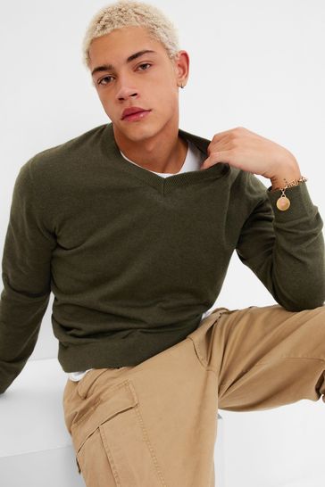 Gap Black Green Mainstay V Neck Jumper