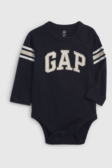 Navy Logo Long Sleeve Baby Bodysuit