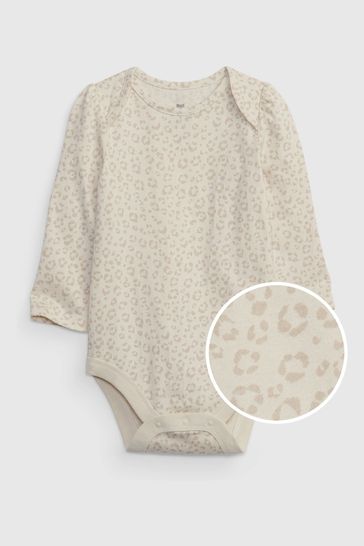 Cream Print Long Sleeve Baby Bodysuit