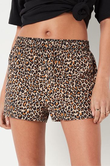 Victoria's Secret PINK Leopard Brown Flannel Pyjama Short