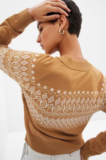Gap Beige Fair Isle Crew Jumper