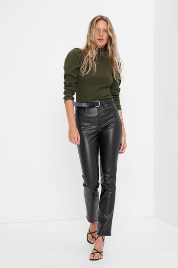 Black High Waisted Slim Cigarette Faux Leather Trousers