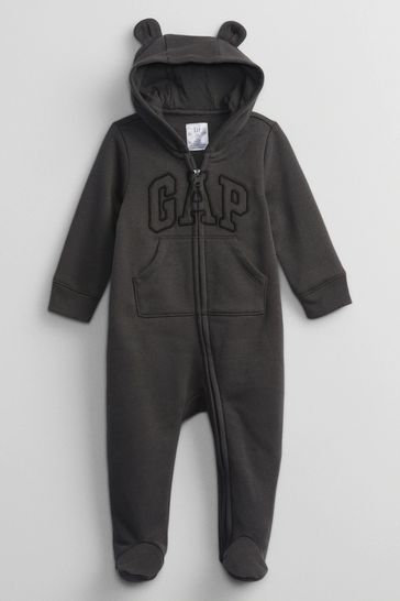 Black Logo Zip Hooded All in One Baby Newborn 12mths