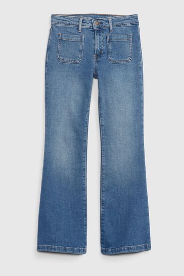 Medium Blue High Rise Flare Jeans