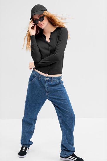 Black Long Sleeve Crew Neck Cardigan