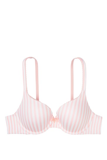 Victoria's Secret White and Pink Iconic Stripe Smooth Full Cup Push Up Bra