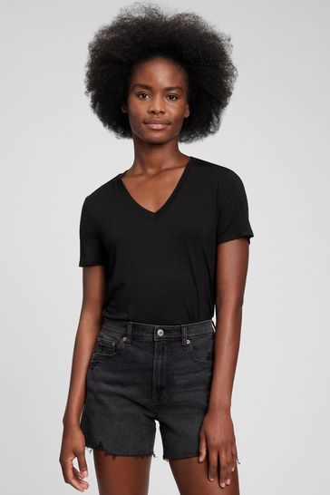 Black Luxe Short Sleeve V-Neck T-Shirt