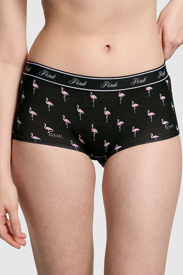 Victoria's Secret PINK Pure Black Flamingos Short Cotton Logo Knickers
