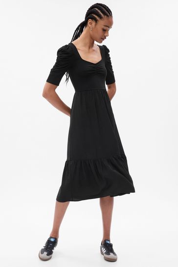 Gap Black Ruched Tiered Midi Dress