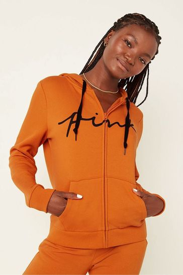 Victoria's Secret PINK Smokey Orange Fleece Zip Up Perfect Hoodie