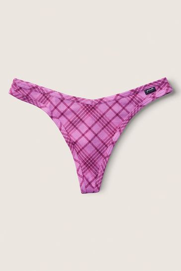 Victoria's Secret PINK Pink Bloom Plaid Cotton Thong Knickers
