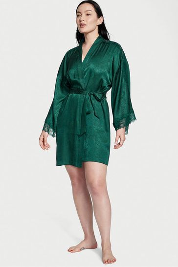 Victoria's Secret Green Ivy Lace Satin Robe