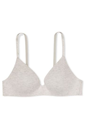 Victoria's Secret VS Snow Heather Grey Smooth Logo Strap Lightly Lined Non  Wired T-Shirt Bra