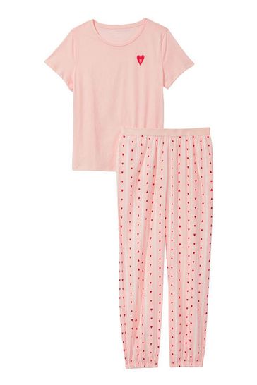 Victoria's Secret Purest Pink Heart Stripe Flannel Long Pyjamas