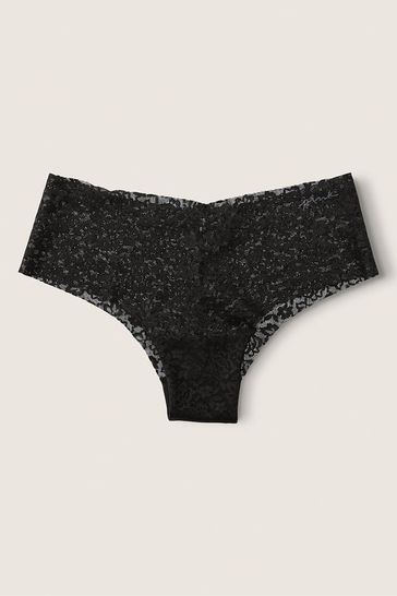 Victoria's Secret PINK Pure Black No Show Soft Lace Cheeky Knickers