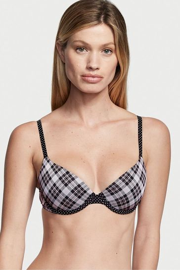 Victoria's Secret Black and White Classic Plaid Smooth Lightly Lined T-Shirt Bra