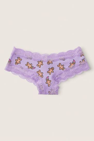 Victoria's Secret PINK Lavender Love Gingerbread Purple Lace Trim Cheeky Knickers