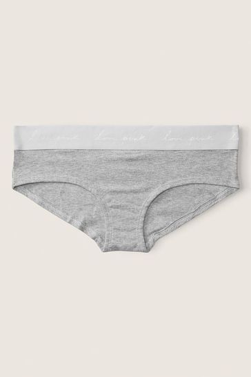 Victoria's Secret PINK Heather Charcoal Grey Cotton Logo Hipster Knicker