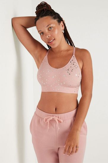 Victoria's Secret PINK Silver Pink Stars Seamless Lightly Lined Low Impact  Sports Bra