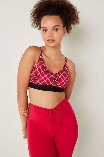 Victoria's Secret PINK Red Pepper Plaid Lightly Lined Low Impact Sports Bra