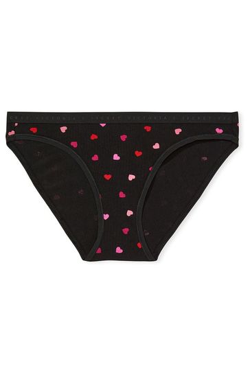 Victoria's Secret Black Small Multi Hearts Stretch Cotton Bikini Panty