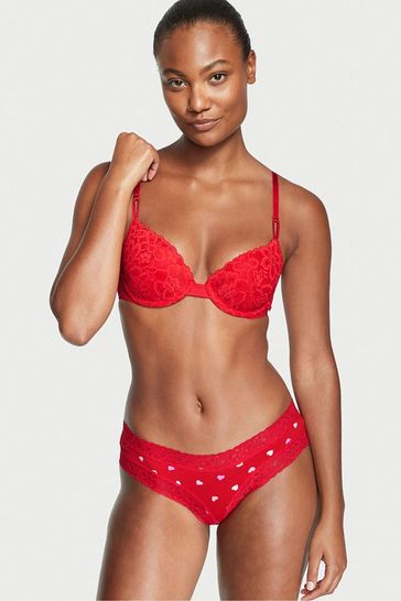 Victoria's Secret Lipstick Red Lace Waist Cotton Cheeky Knickers