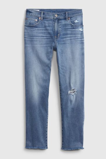 Gap Mid Wash Blue Mid Rise Rip Knee Girlfriend Jeans