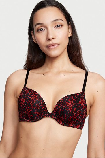 Victoria's Secret Black and Red Heart Sprinkles Smooth Push Up T-Shirt Bra