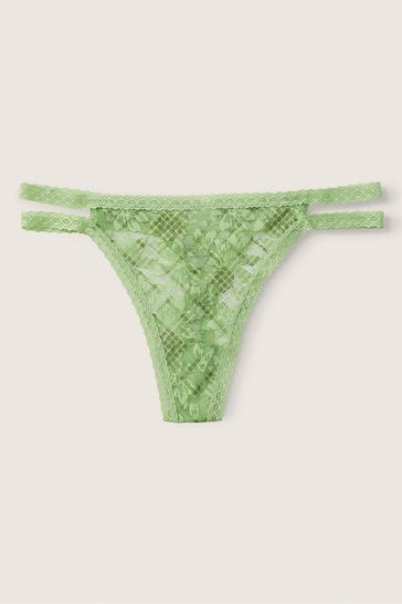 Victoria's Secret PINK Soft Jade Plaid Strappy Lace Thong Knickers