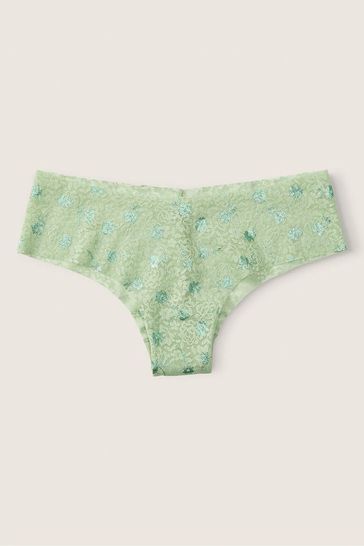 Victoria's Secret PINK Soft Jade Foil Floral Green No Show Lace Cheeky Knickers