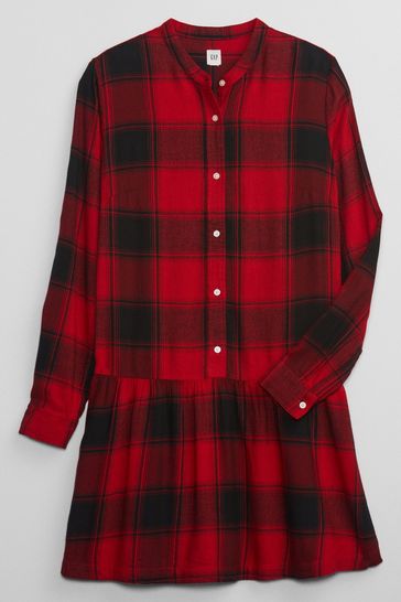 Red plaid button up dress online