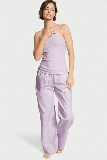 Victoria's Secret Perfume Purple Dots Cotton Long Pyjamas