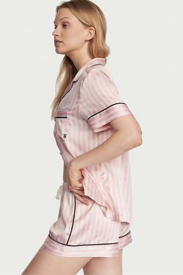 Victoria's Secret Pretty Blossom Iconic Stripe Pink Satin Short Pyjamas